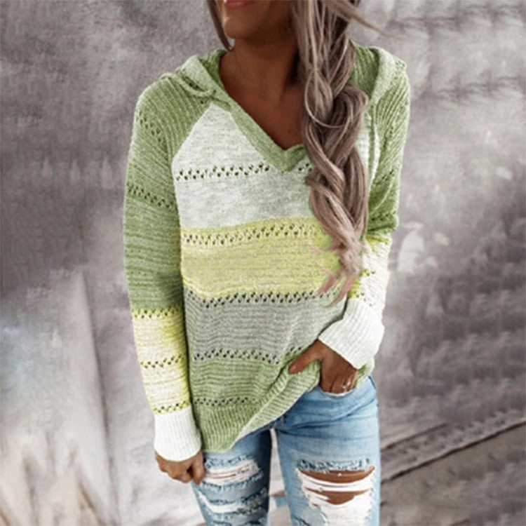 Women's autumn and winter new knitted hoodies with hooded sweaters for women - 2bazar4