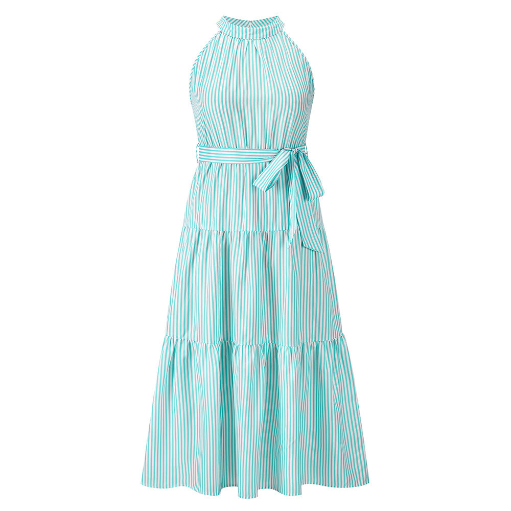 Summer New Striped Halterneck Dress Slim Temperament Long Skirt For Women - 2bazar4
