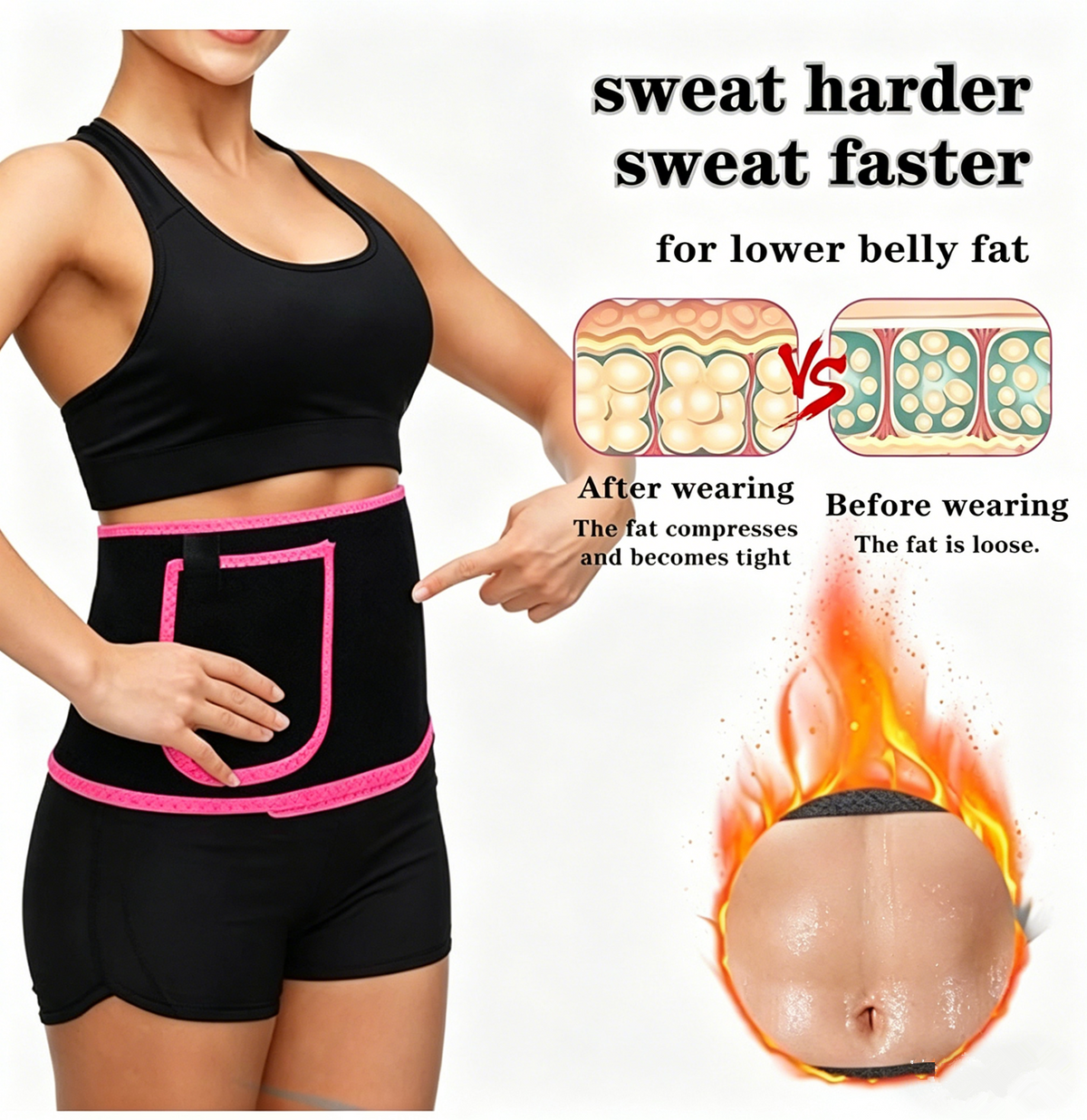 Waist Trimmer Belt Sport Workout Shaper Burner Slimming Belt W/ Phone Pocket Pink-Black