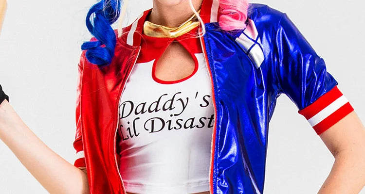 Girls Suicide Harley Cosplay Costumes Joker Squad Quinn Clown Jacket Pants Sets Christmas Halloween Party Fancy Dress for Women eprolo