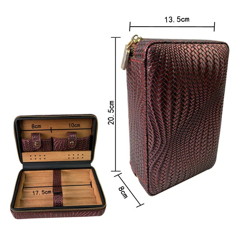 Carved version cigar box portable cedar wood cigar moisturizing box cowhide cigar box storage box Gaoxiba - 2bazar4