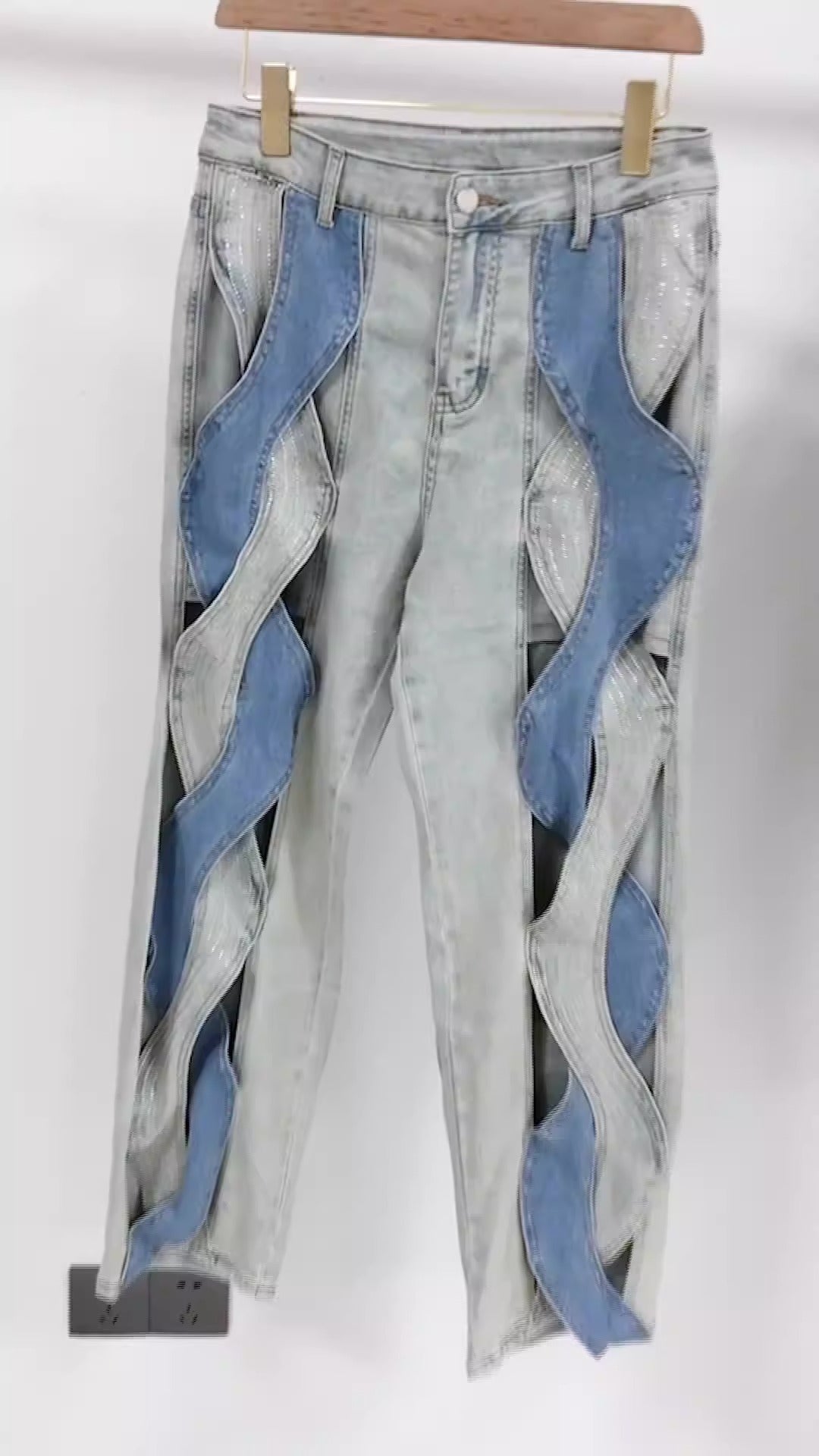 Fashionable new niche design with contrasting colors, twisted high waisted straight leg, slim and casual jeans for women - 2bazar4