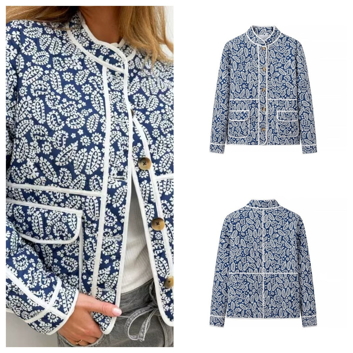 Autumn New Women's Printed Loose Fashion Top Cotton Jacket for Women - 2bazar4
