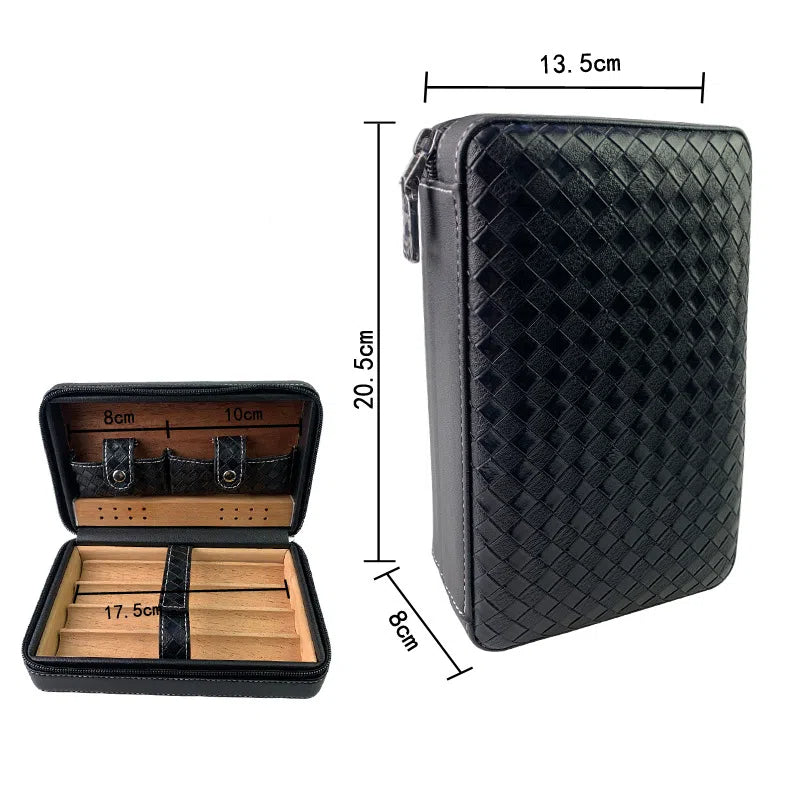 Carved version cigar box portable cedar wood cigar moisturizing box cowhide cigar box storage box Gaoxiba - 2bazar4