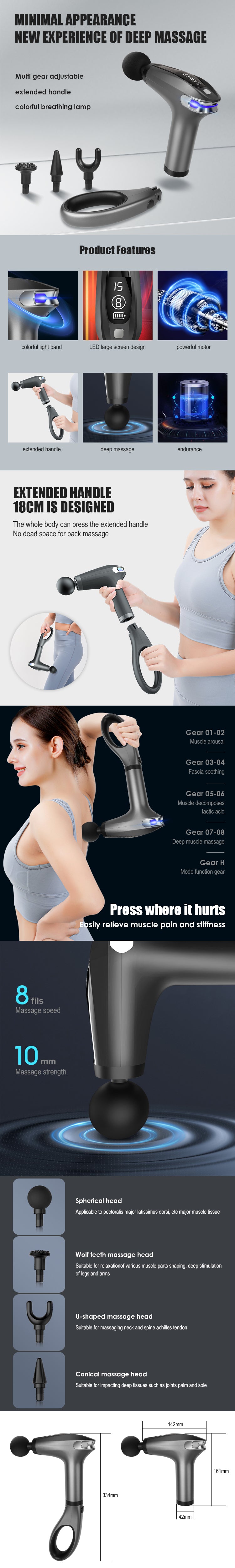 4 Massage Silicone Head Powerful Fascial Gun Portable Vibration Deep Tissue Percussion Muscle Back Massage Gun For Women - 2bazar4