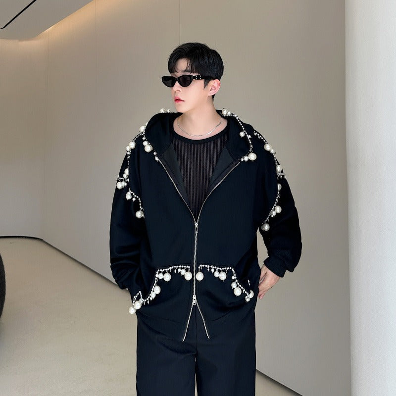 Handmade pearl decoration cardigan sweatshirt for men and women - 2bazar4