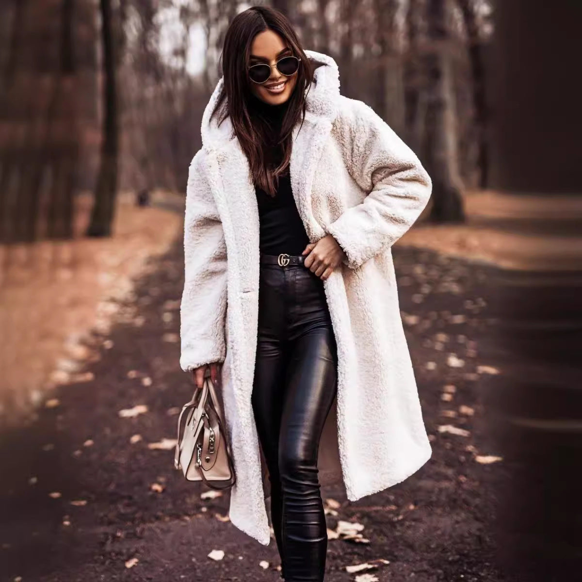 Long net color long sleeved woolen women's coat - 2bazar4