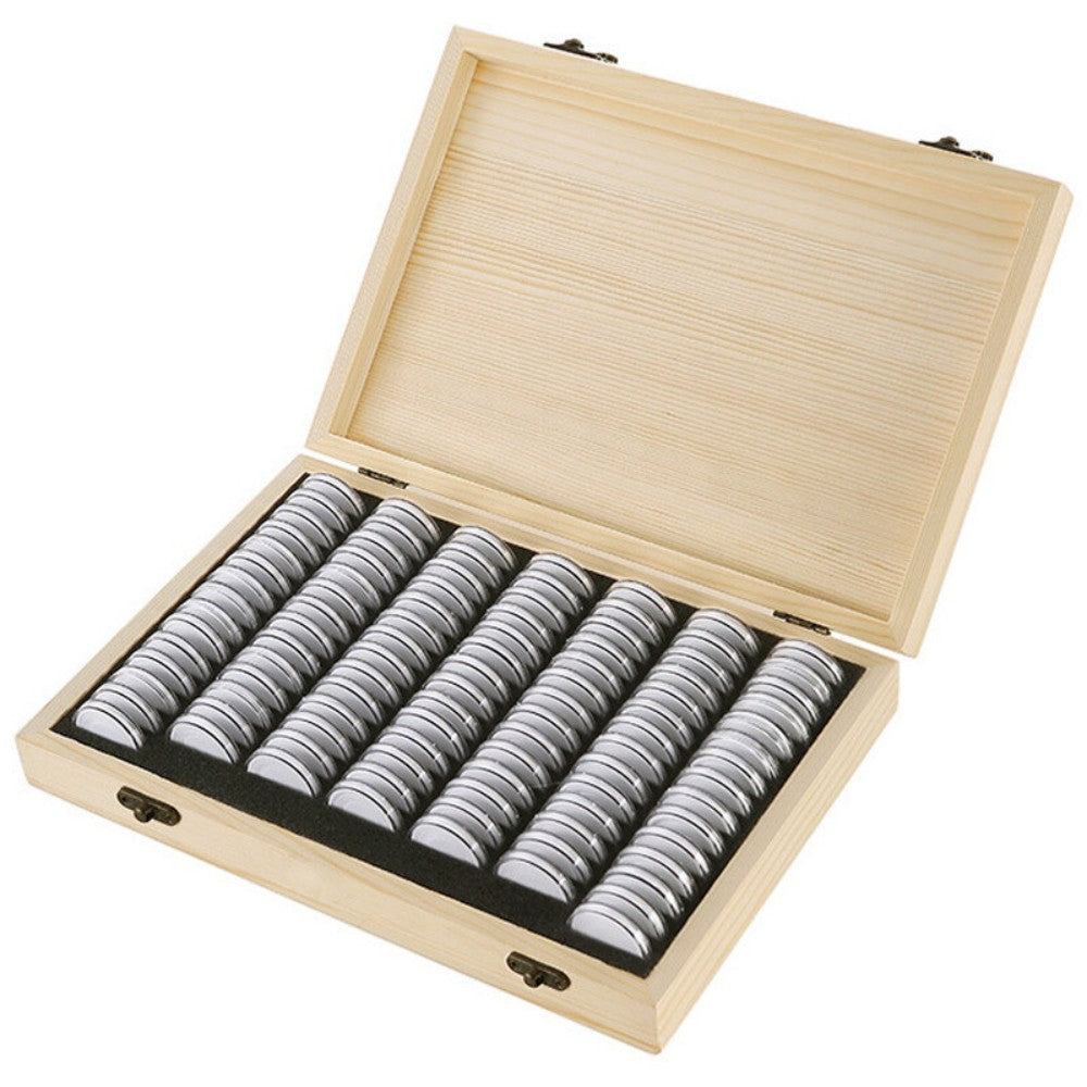 100Pcs Coins Display Storage Box Case Capsules-Wooden For Collectible Coin UK