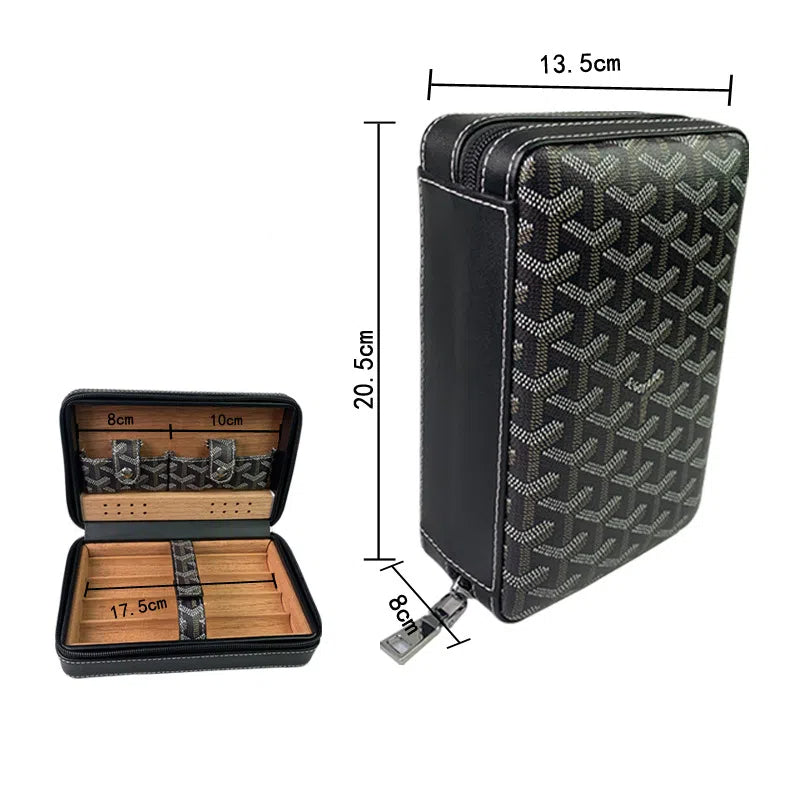 Carved version cigar box portable cedar wood cigar moisturizing box cowhide cigar box storage box Gaoxiba - 2bazar4