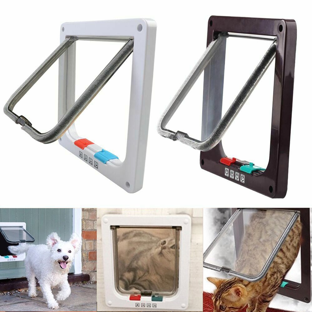 Dog Cat lock Flap Door ABS durable Puppy Pet Door 4 Way Security Lock Gate indoor use Pet Supplies - 2bazar4