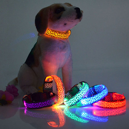 Leopard Collar LED Light-Emitting Dog Belt Light-Emitting Collar Dog Collar Dog Chain Small And Large Pet Supplies - 2bazar4
