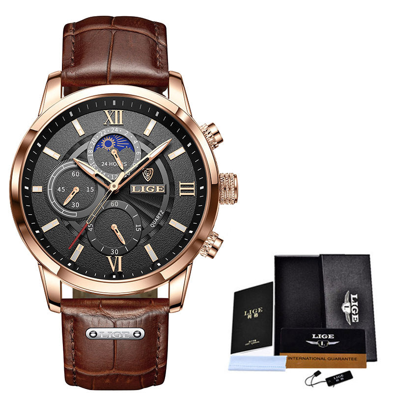 Lige New Quartz Watch Quartz Multifunction Chronograph Waterproof Watch - 2bazar4
