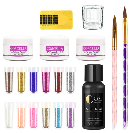 Nail Art Set Wholesale Crystal Nail Set Nail Art Novice 12 Color Glitter Powder Base Color Crystal Powder Tool Set - 2bazar4
