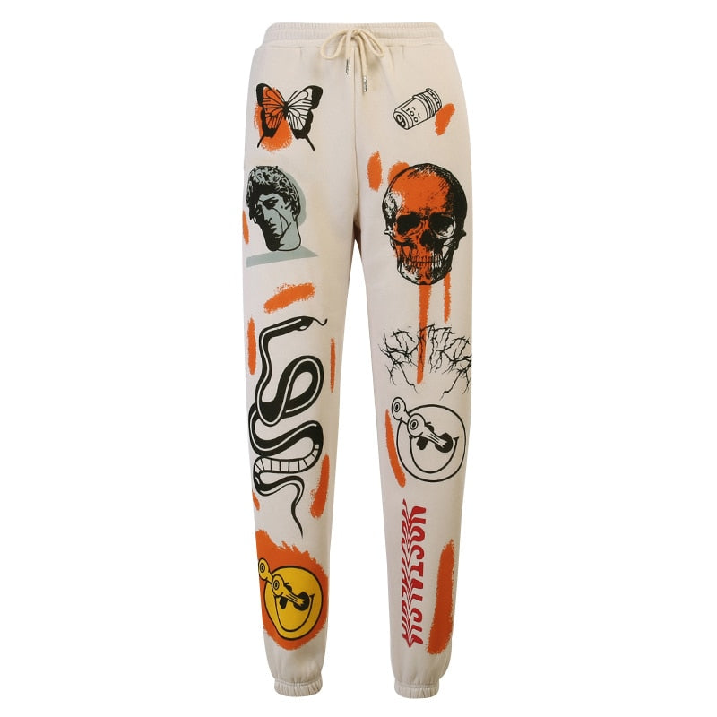 InstaHot Women Sweat Pant Harajuku Cartoon Printed Trousers Jogger Drawstring Cargo Pant Streetwear Casual Sweatpant Autumn - 2bazar4