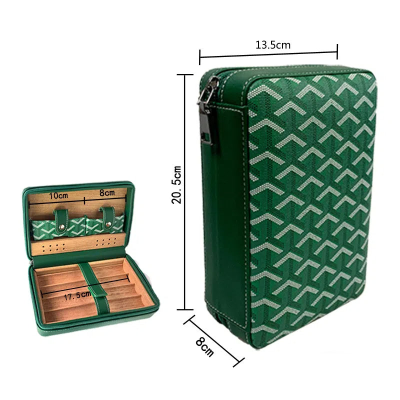 Carved version cigar box portable cedar wood cigar moisturizing box cowhide cigar box storage box Gaoxiba - 2bazar4