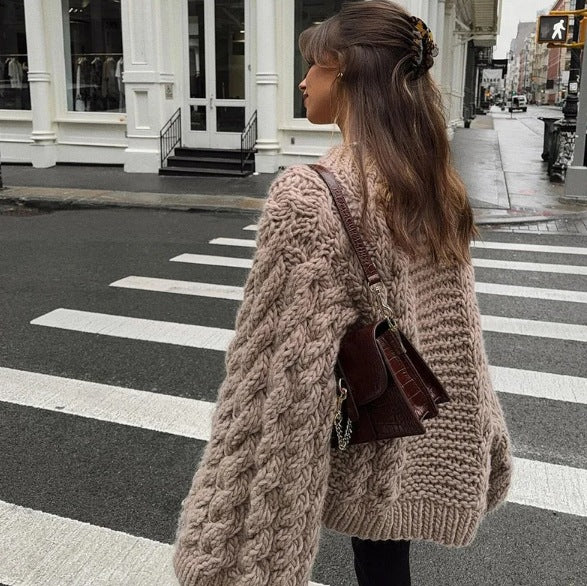 European and American women's INS popular round neck flared sleeve knitted loose sweater - 2bazar4