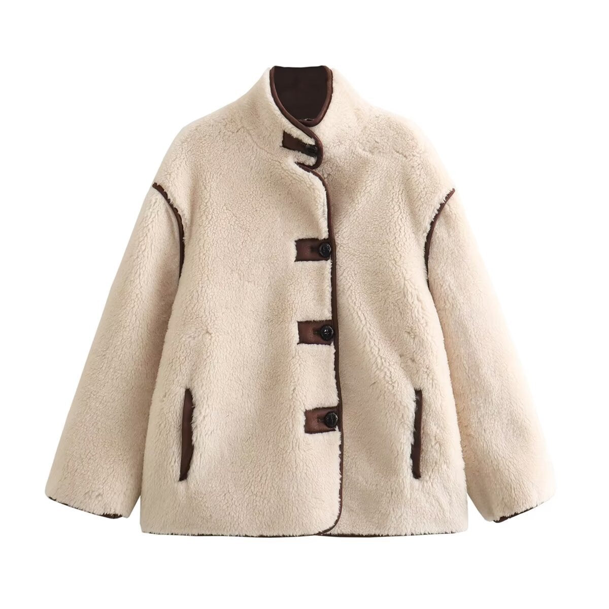 Women's French fashion versatile inlaid fleece loose casual short jacket