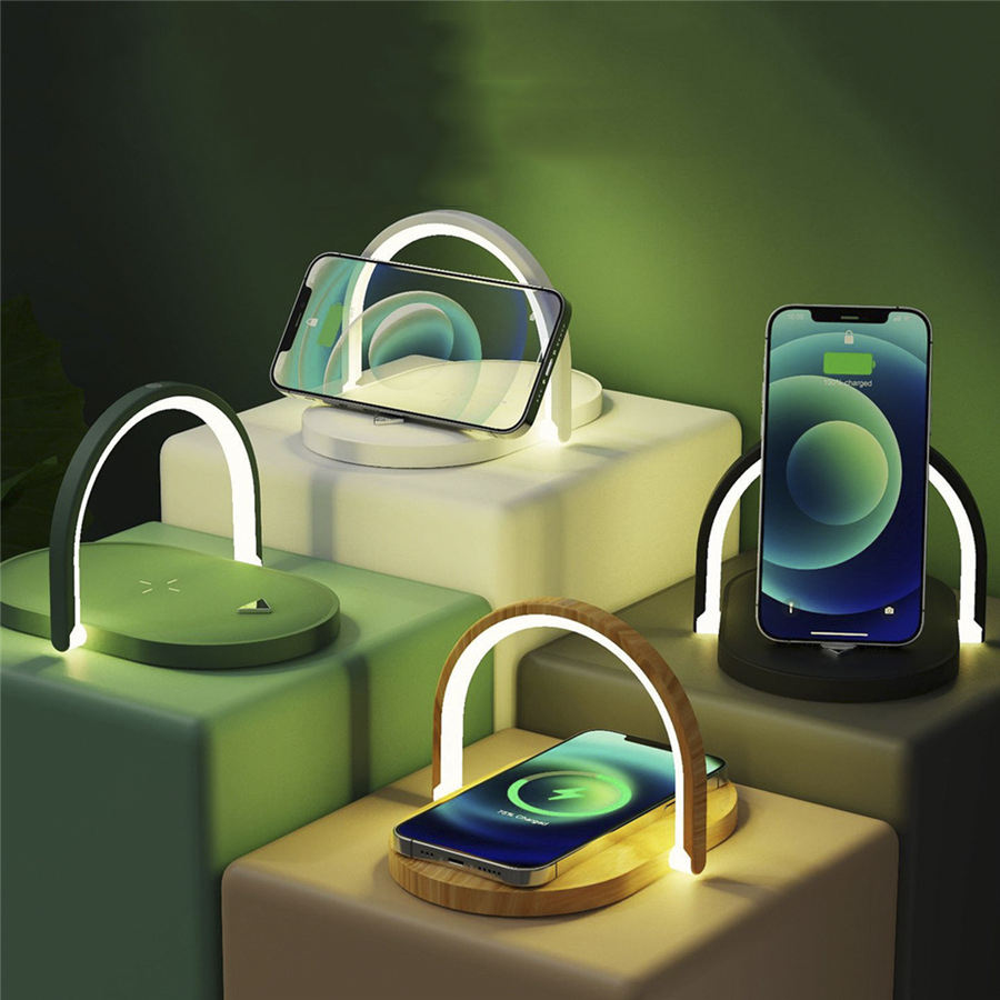 Night Light Wireless Charger 15W Fast Charge with Mobile Phone Stand Desk Lamp Power Bank - 2bazar4