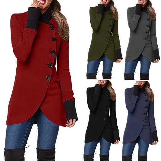 Solid color single breasted patchwork hem split long sleeved jacket - 2bazar4