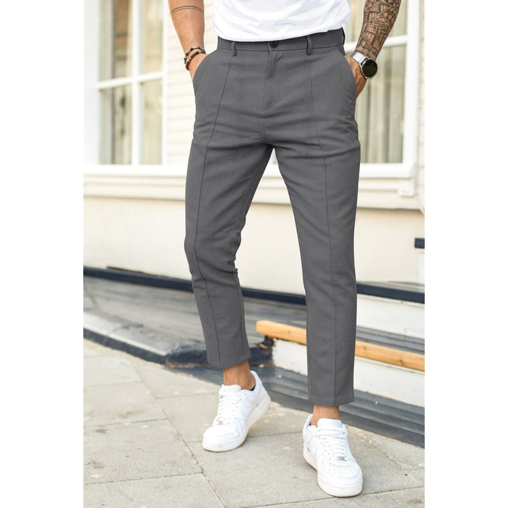 Men's double line solid color casual trousers - 2bazar4