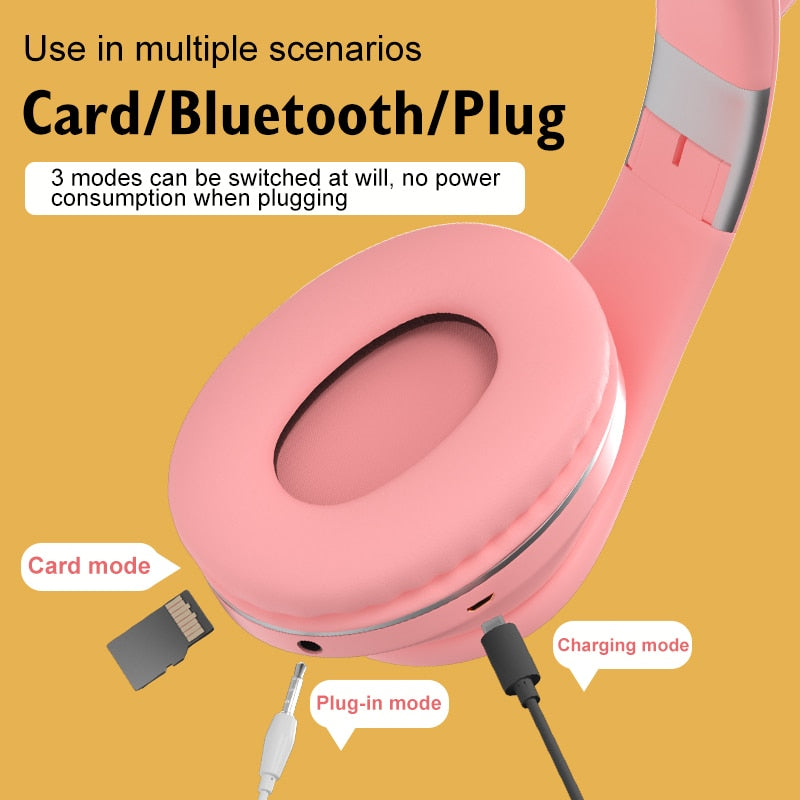 RGB Cat Ear Headphones Bluetooth 5.0 Noise Cancelling Adults Kids girl Headset Support TF Card FM Radio With Mic Gift bracelet - 2bazar4
