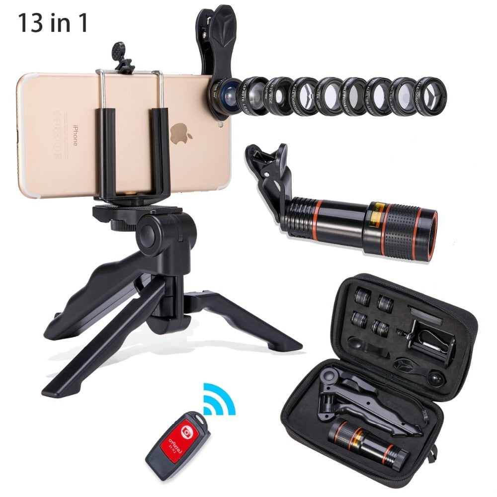 Akinger 4in1 5in1 7in1 10in1 13in1 Phone camera Lens Kit Fisheye Wide Angle macro telescope for iphone xiaomi android phone - 2bazar4