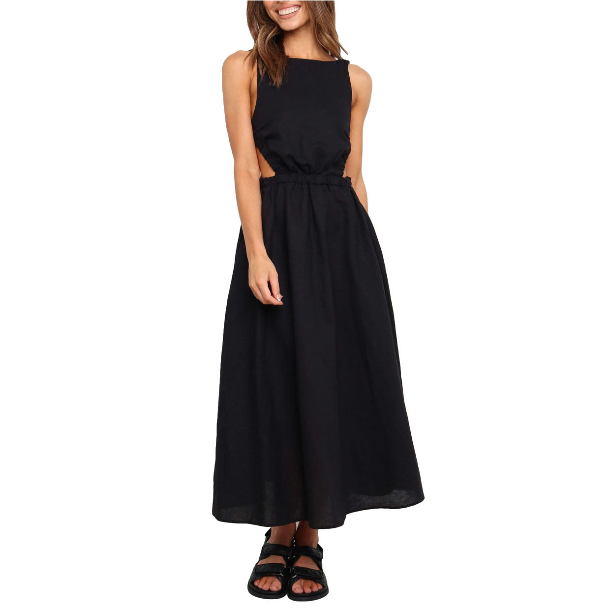 Summer Dress Sexy Sleeveless Sling Open Back Elasticated Waist Maxi Dress - 2bazar4