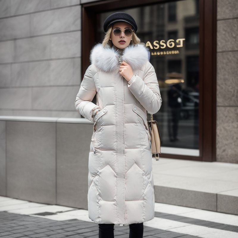 Cotton padded clothes women's middle and long style, slim fit, knee length cotton padded clothes, large wool collar and thick cotton padded jacket - 2bazar4