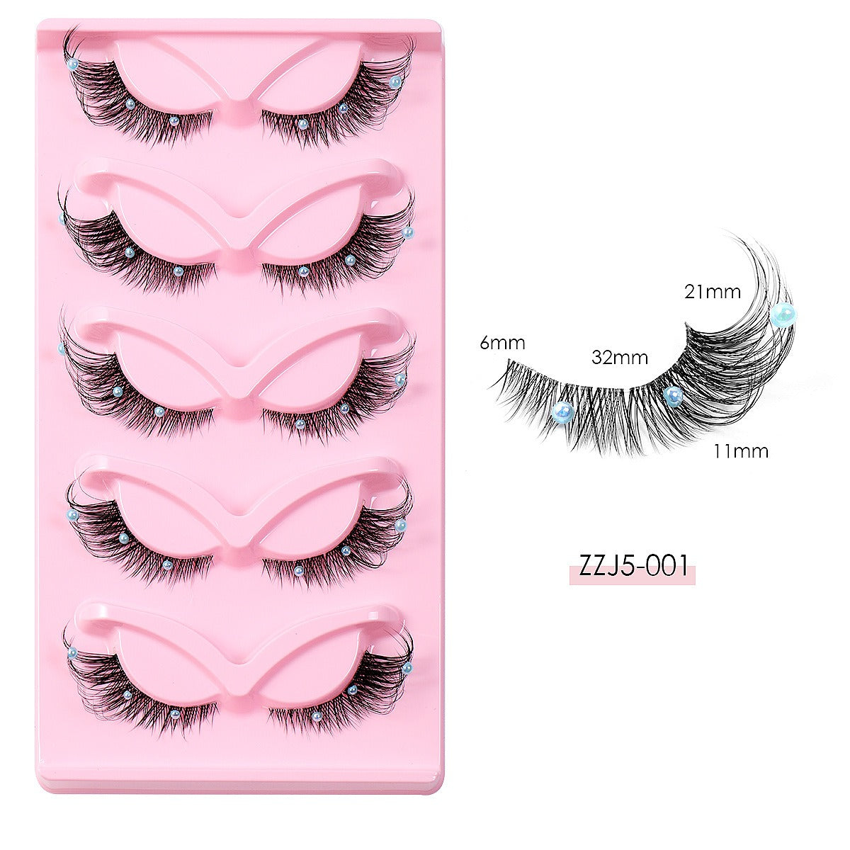Clear Band Corner Foxy Winged Cat Eye 3D Strip Lashes Silk Party Full False Eyelash Vegan Faux Mink Eyelash With Diamond Pearl - 2bazar4