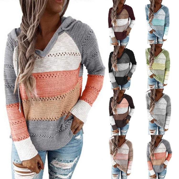 Women's autumn and winter new knitted hoodies with hooded sweaters for women - 2bazar4