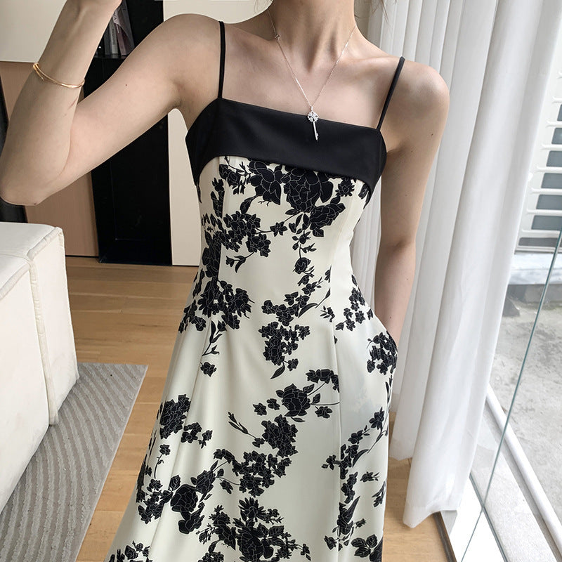 Floral Dress Summer Dress New French Style Waist Slim Temperament Goddess Fan Suspender Skirt Women - 2bazar4