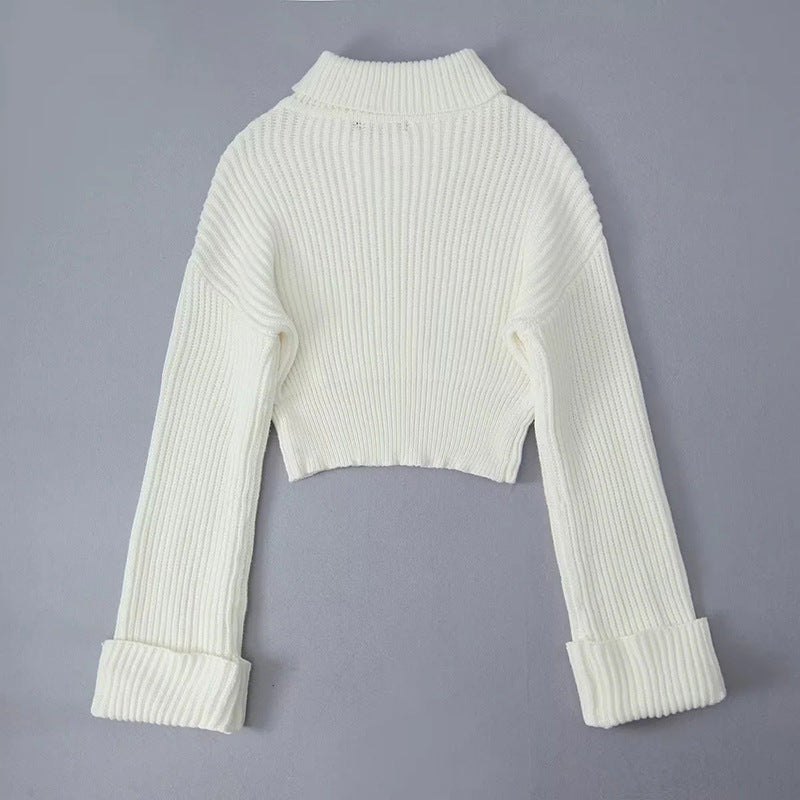 Autumn new fashion versatile high neck slim fit high-end women's long sleeved solid color knitted top - 2bazar4