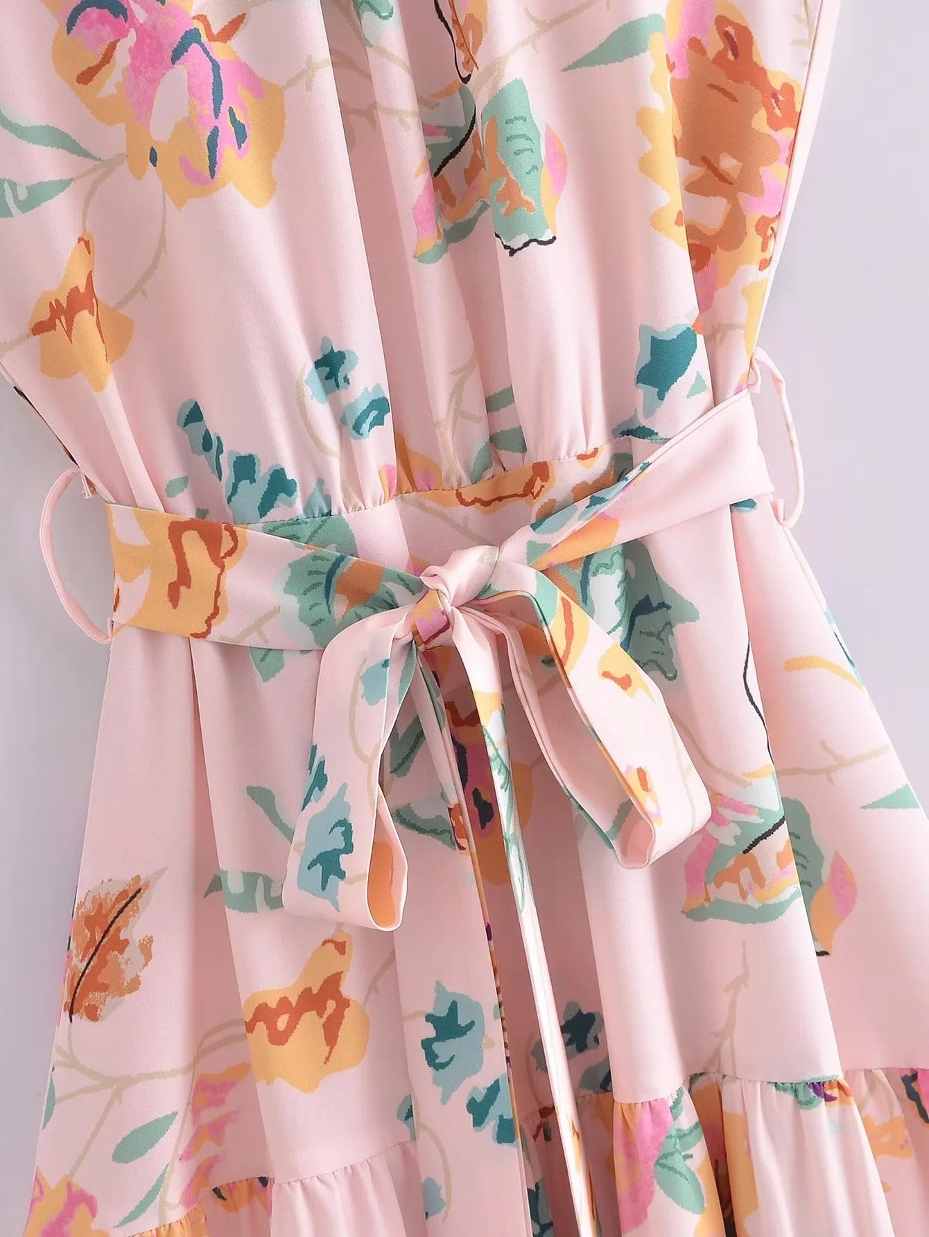European and American New Fashion Sexy Sleeveless Hanging Neck Print Waist Pulling Dress Womens Long Dress - 2bazar4