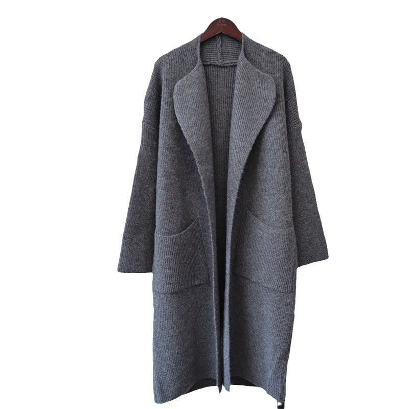 Long knee length lazy style sweater jacket, thick and loose, showing off slimming temperament, knitted cardigan for women - 2bazar4
