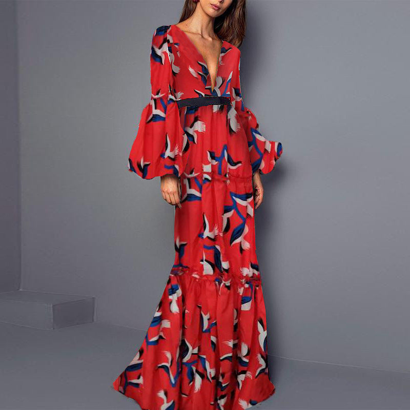 Bohemian Print Long Dress New Dress V-Neck Sexy for Women - 2bazar4