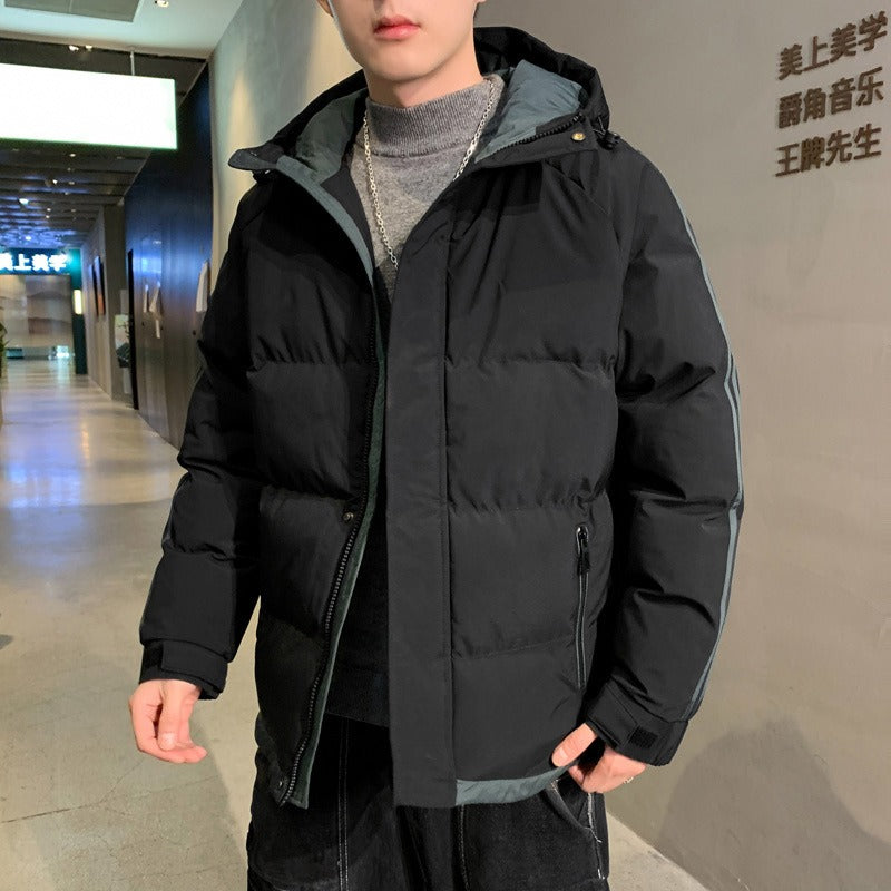 Men's new cotton coat, autumn and winter hooded cotton jacket, casual bread jacket, two-fold cotton jacket,