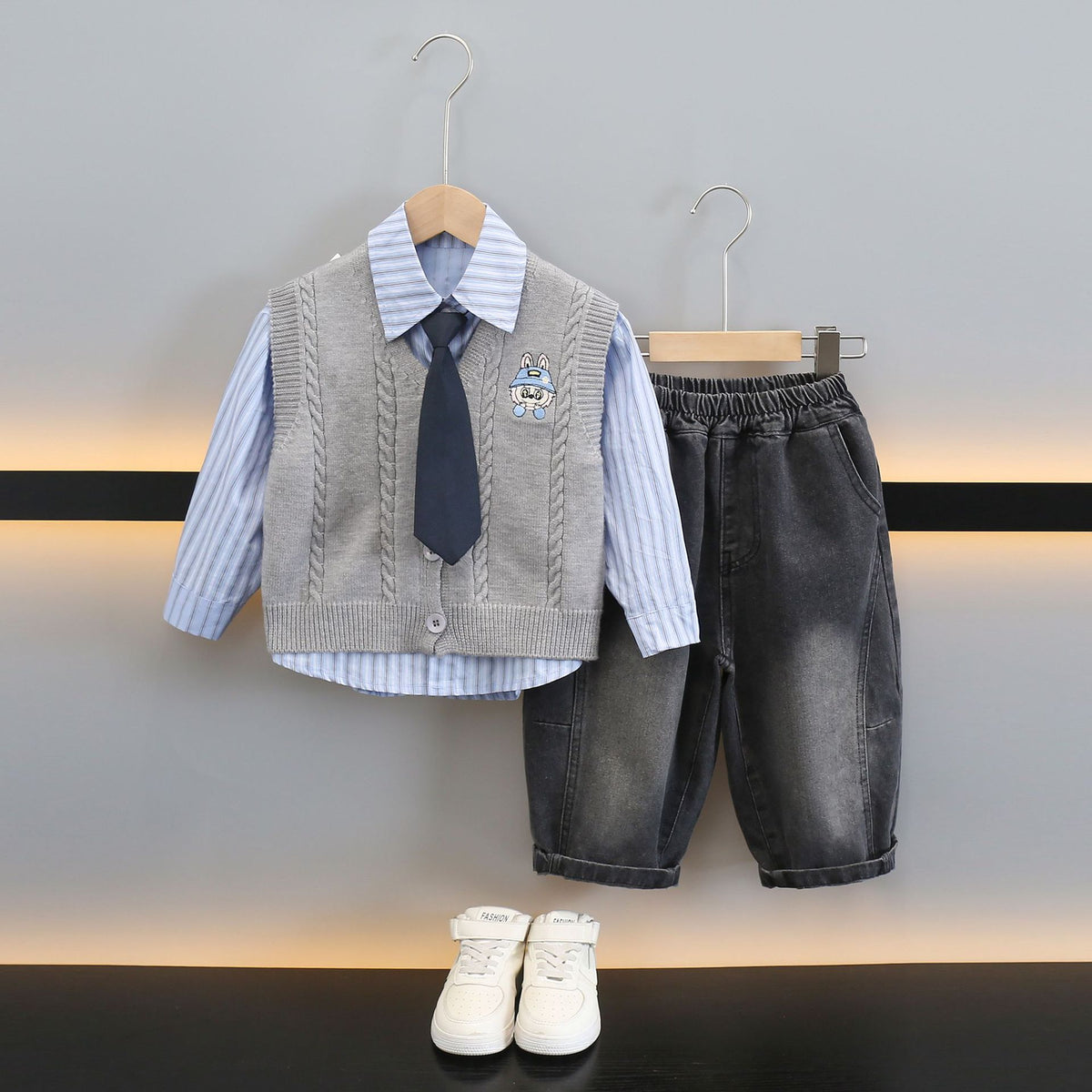 Boys' 3-Piece Knit Vest and Shirt Set - Preppy Style Fall Outfit - product image 7
