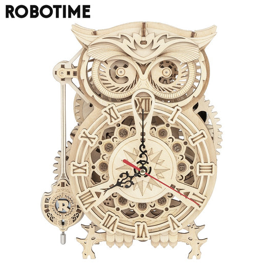 Robotime Rokr 161pcs Creative DIY 3D Owl Clock Wooden Model Building Block Kits Assembly Toy Gift for Children Adult LK503 - 2bazar4