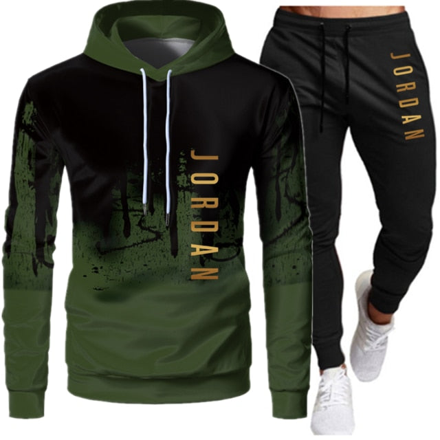 Sets Tracksuit Men Autumn Winter Hooded Sweatshirt Drawstring Outfit Sportswear Two Piece Set - 2bazar4