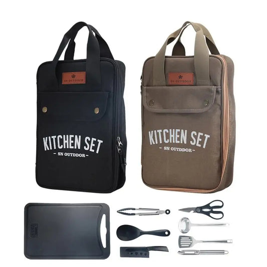 Camping Kitchen Set 8pcs Camping Outdoor Cookware Kit Stainless Steel Camping Tool Travel Set And Utensil Organizer Storage bag - 2bazar4