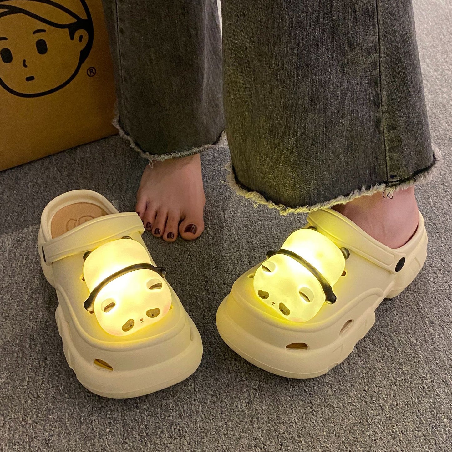 Cute Slipper With Panda Lamp Summer Sandales Femme Light Funny Woman Slippers Shoes Women