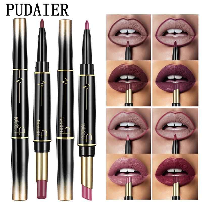 Matte Lipstick Wateproof Double Ended Long Lasting Lipsticks Brand Lip Makeup Cosmetics Nude Dark Red Lips Liner Pencil - 2bazar4