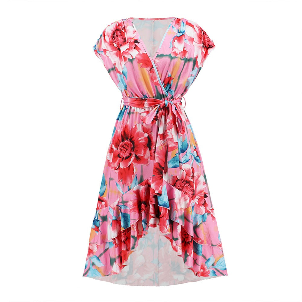 V-Neck Bat Sleeve Print Dress Summer New Women's Fishtail Dress Plus Size - 2bazar4