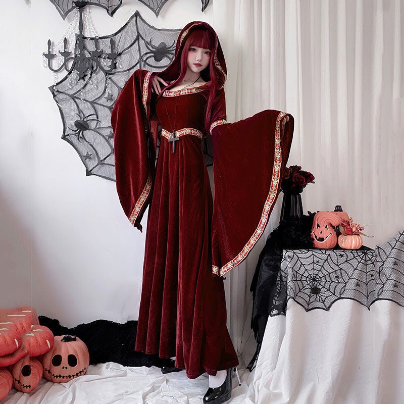 Halloween adult costume medieval retro court European vampire Little Red Riding Hood witch dress long skirt