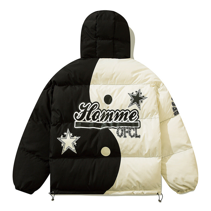 Trend Brand Street National Style Gossip Tai Chi Hit Color Warm Cotton Jacket Men And Women Loose Hooded Cotton Clothes - 2bazar4