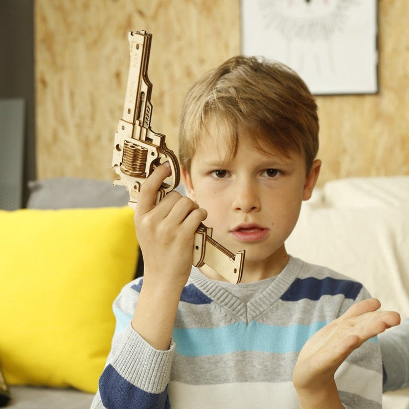Robotime Gun Building Blocks DIY Revolver,Scatte with Rubber Band Bullet  Wooden Popular Toy Gift for Children Adult - 2bazar4