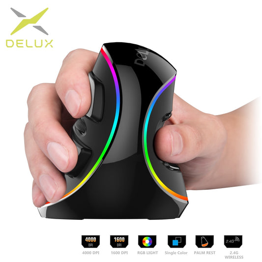 Delux M618 PLUS Ergonomics Vertical Gaming Mouse 6 Buttons 4000 DPI RGB Wired/Wireless Right Hand Mice For PC Laptop Computer - 2bazar4