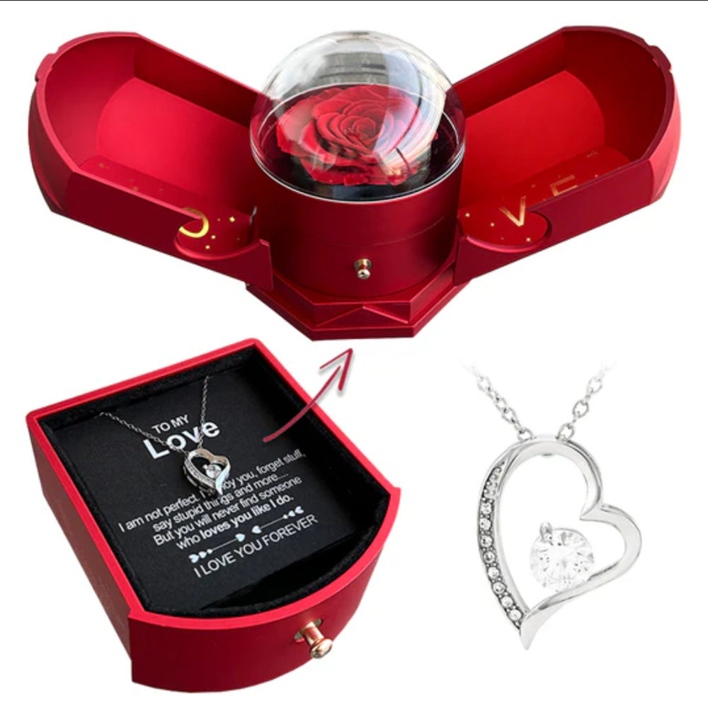 Double open rose gift box drawer style rose jewelry box angel wings Chinese Valentine's Day necklace gift box - 2bazar4
