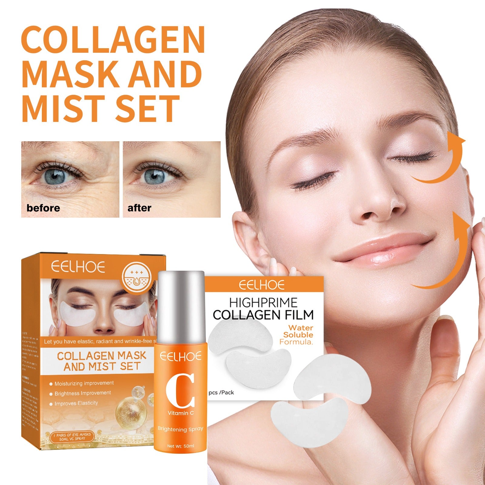 Collagen Eye Mask Spray Set Anti aging anti wrinkle anti aging collagen hydrating and moisturizing - 2bazar4