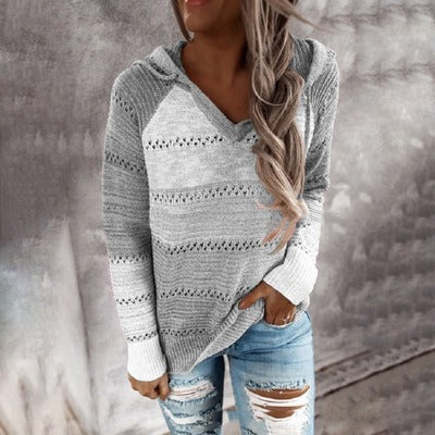 Women's autumn and winter new knitted hoodies with hooded sweaters for women - 2bazar4